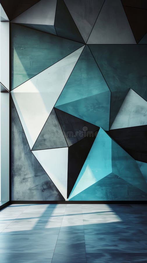 Modern Geometric Wall Design with Abstract Shapes and Shadows in a Contemporary Interior Space vector illustration