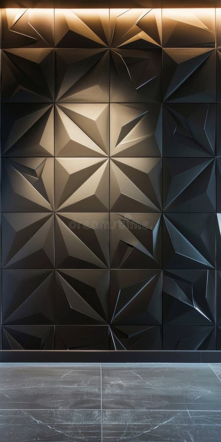 Modern Geometric Wall with Intricate 3D Patterns and Subtle Lighting royalty free illustration