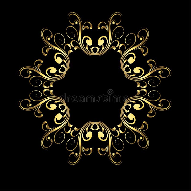 Modern geometrisk sömlös modell Vektorbakgrund med guld- radiell fractal formar och virvlar runt på svart Moderiktig prydnad royaltyfri illustrationer Modern geometrisk sömlös modell Vektorbakgrund med guld- radiell fractal formar och virvlar runt på svart Moderiktig prydnad royaltyfri illustrationer