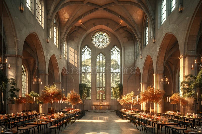 Modern Gothic Church Converted into an Event Space3D Render Stock