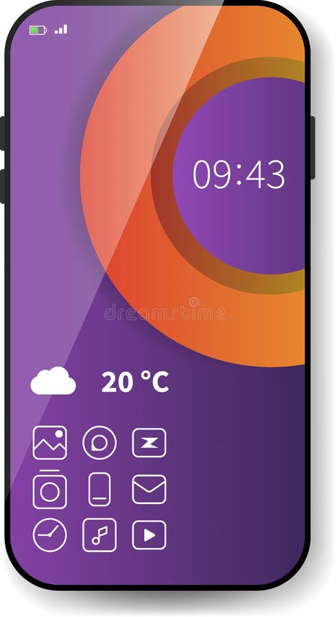 Modern Gradient Home Screen Interface With Circular Design And App Icons stock illustration