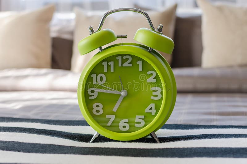 Modern Green Alarm Clock on Bed Stock Image Image of house, bedside