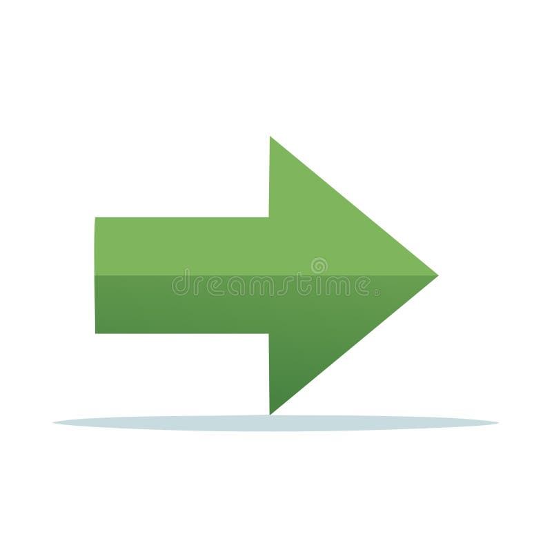 Modern green arrow pointing right representing direction movement progress or next step forward vector illustration