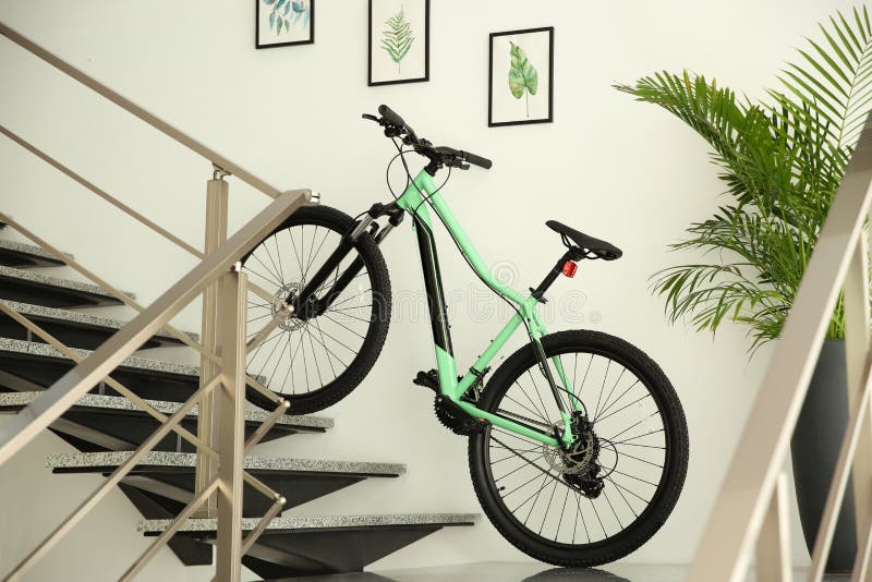 Modern Green Bicycle on Stairs Stock Image Image of house, ride 176831573