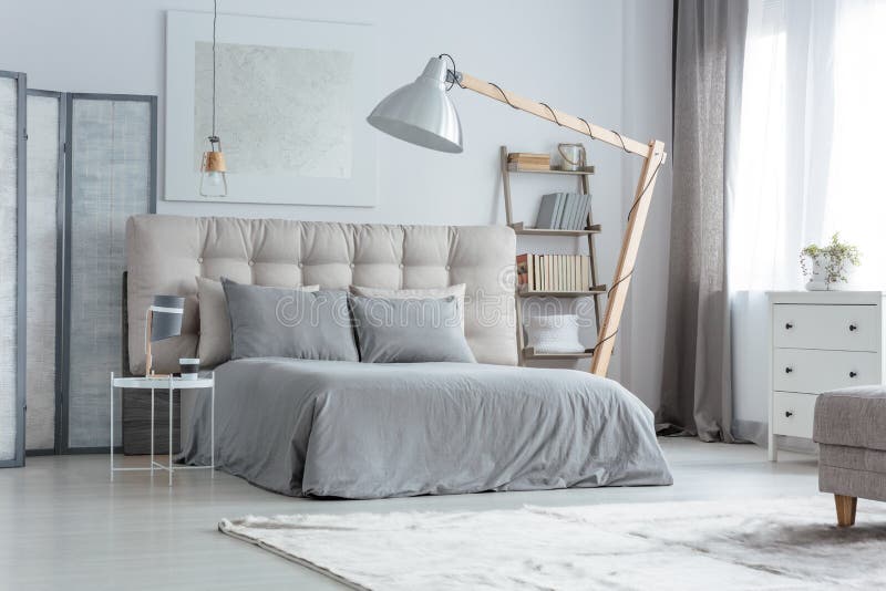 Modern grey bedroom royalty free stock photo