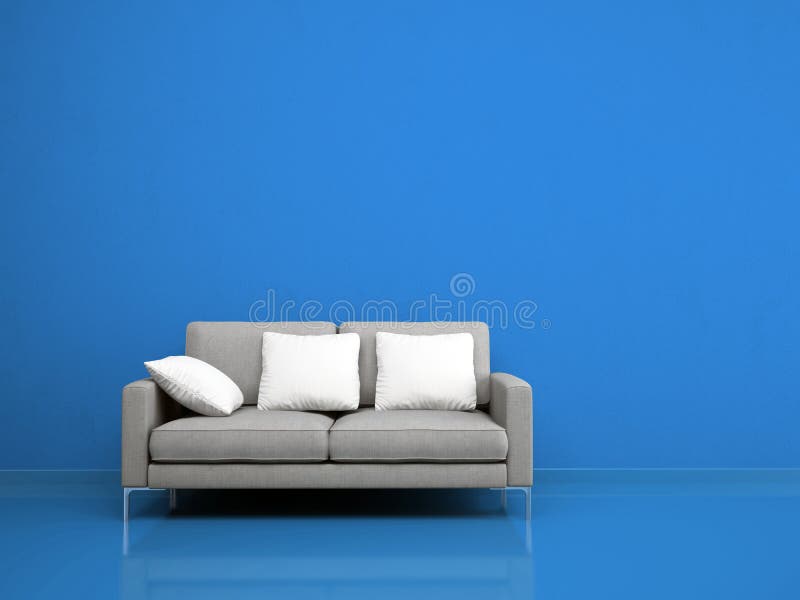 Modern grey sofa on the blue wall royalty free illustration