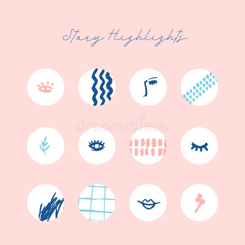 Modern grunge highlight icon set, fashion logo concept, cute frame with eye, lips and strokes