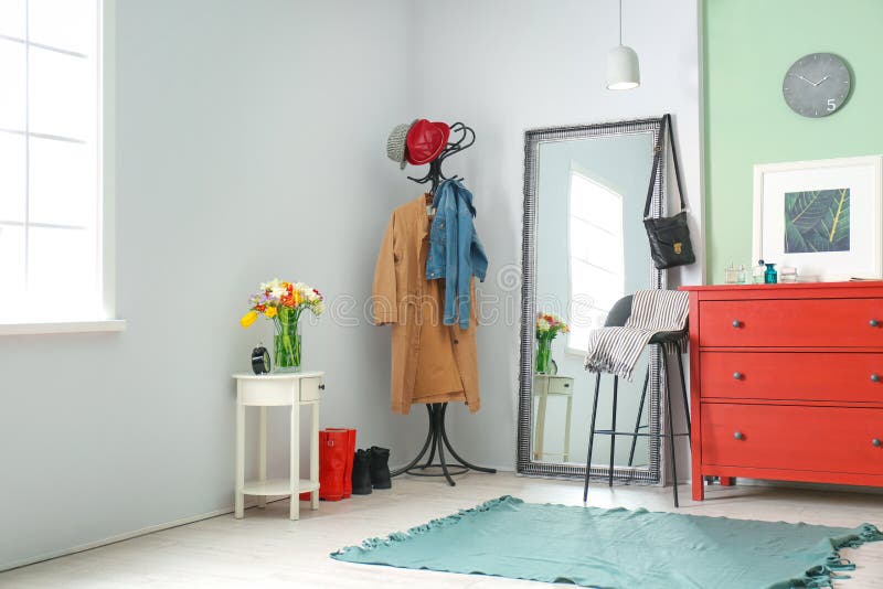 Modern Hallway Interior with Clothes Stock Image Image of boots