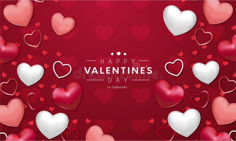 modern happy valentine s day red background with realistic hearts