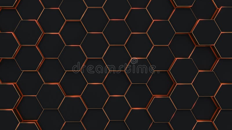 Modern hexagonal black and gold background texture pattern. Honeycombs at different level. 3d rendering illustration. Futuristic vector illustration
