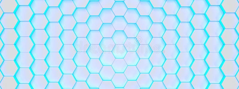 Modern hexagonal glowing blue medical background texture pattern. Honeycombs at different level. 3d rendering illustration. stock illustration