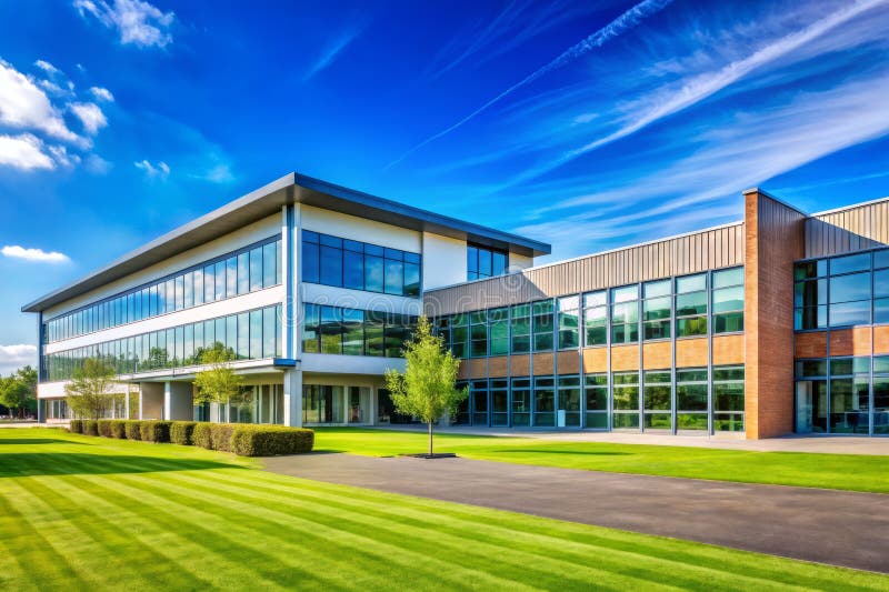Modern High School Campus with Expansive Grounds: A Thriving Learning Environment Under a Vibrant Sky vector illustration