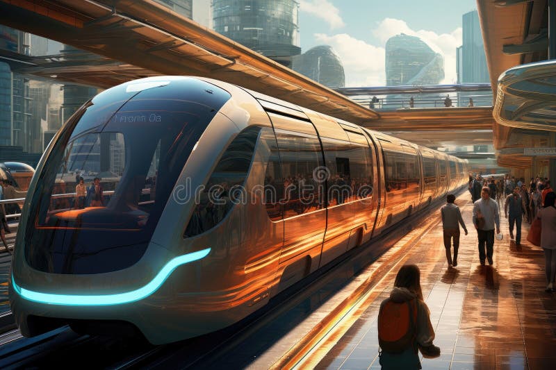 Modern high-speed train in Hong Kong, China. 3D rendering, future transportation, vector illustration.