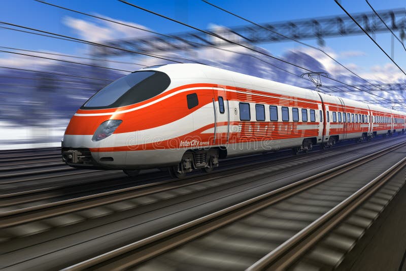 Modern high speed train with motion blur vector illustration