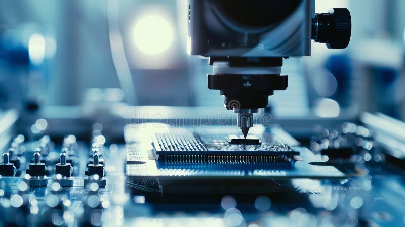 Modern High Tech Authentic Robot Arm Holding Contemporary Super Computer Processor. Industrial Robotic Manipulator End royalty free stock images