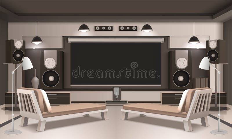 Geval Groen zanger Modern Home Cinema Interior 3D Design Stock Vector - Illustration of  exposition, interior: 100332566