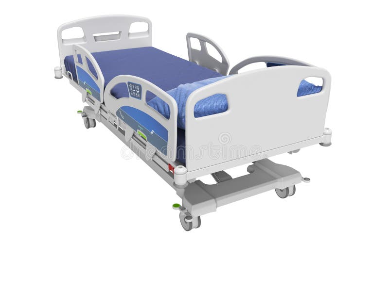 Modern Red Hospital Bed with Lifting Mechanism on the Control Panel 3d