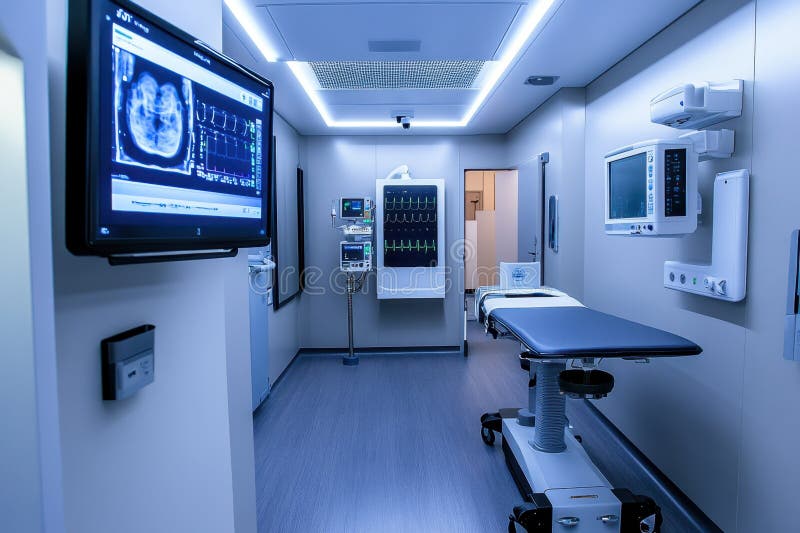 Modern hospital examination room equipped with advanced medical technology and diagnostic tools in a clean and bright environment stock photos