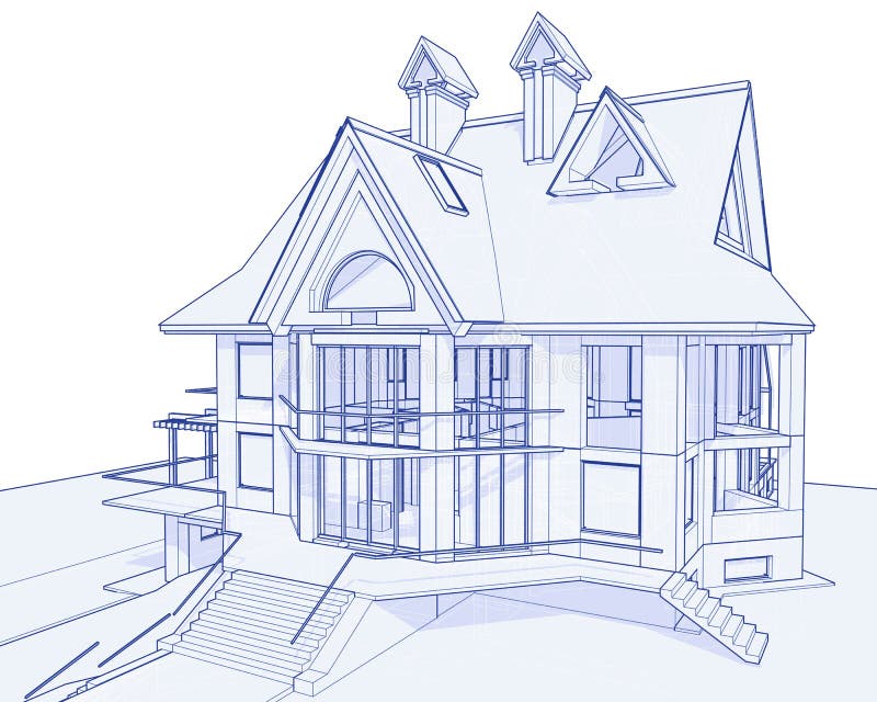 Modern house - blueprint stock illustration