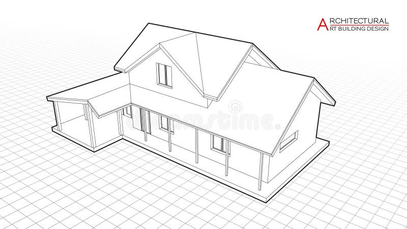 Modern house building vector. Architectural drawings 3d illustration royalty free illustration