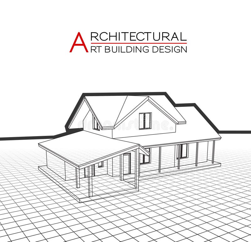 Modern house building vector. Architectural drawings 3d illustration stock illustration