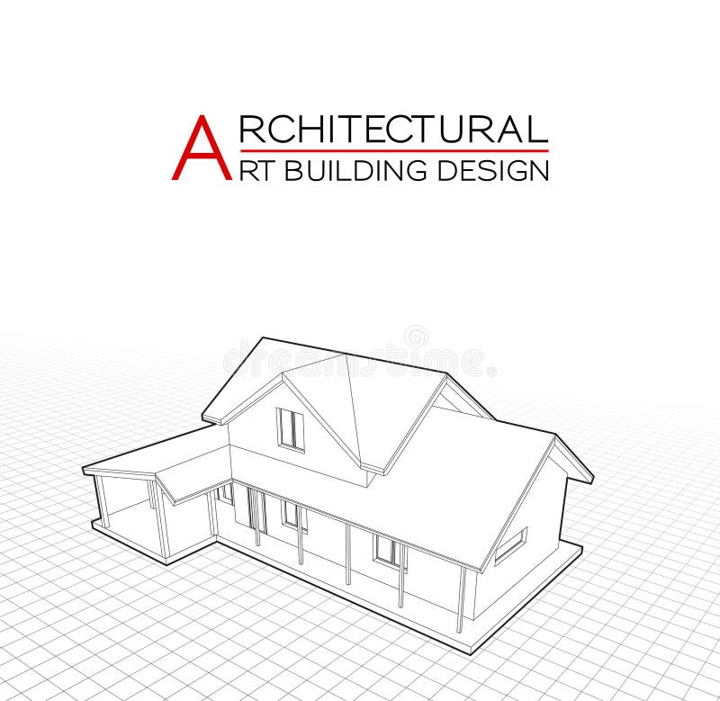 Modern house building vector. Architectural drawings 3d illustration stock illustration