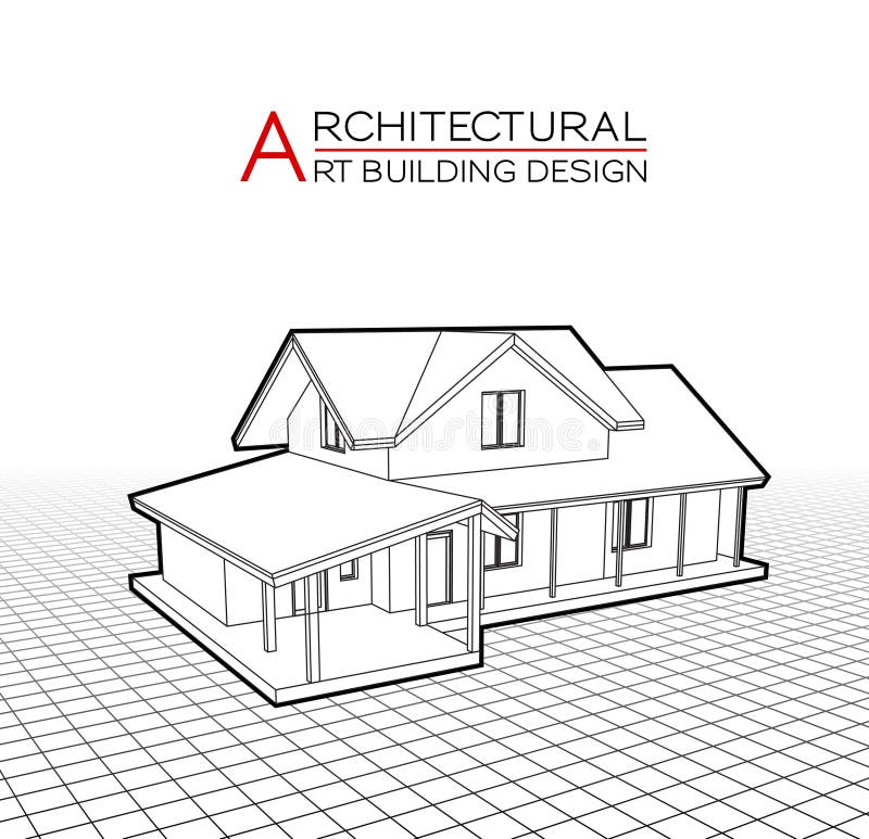 Modern house building vector. Architectural drawings 3d illustration stock illustration
