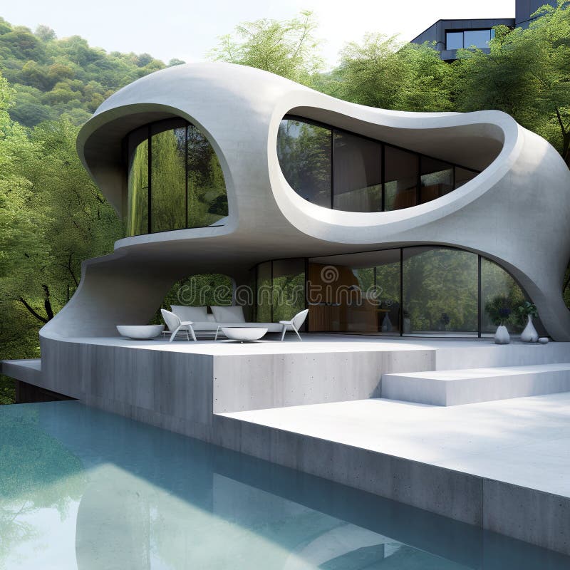 Modern House Made of Concrete with Pool Outside. Exterior Design