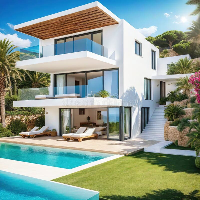 Modern house Mediterranean Created royalty free illustration