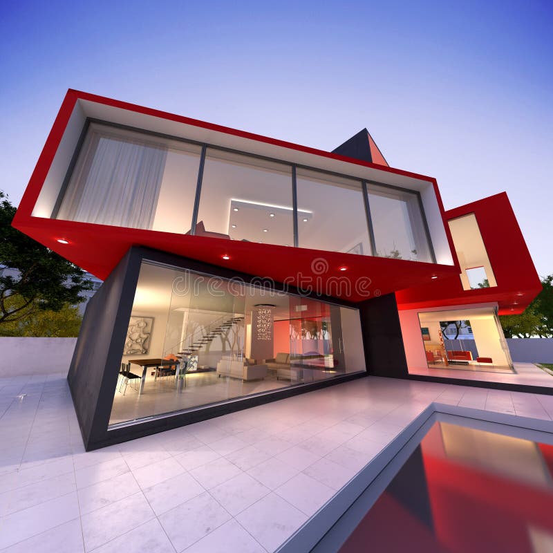 Modern house red and black stock illustration. Illustration of estate