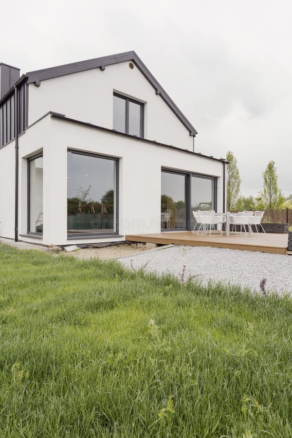 Modern house with white facade