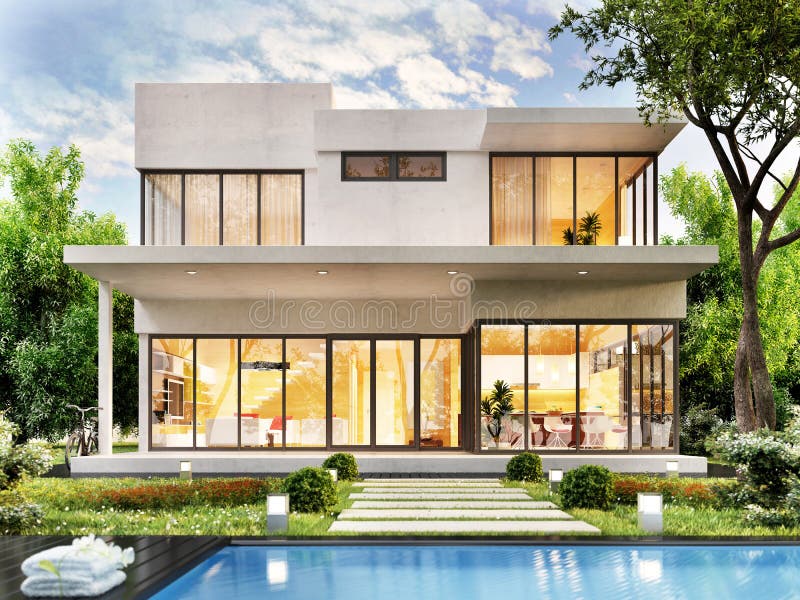Modern house white with swimming pool royalty free stock images Modern house white with swimming pool royalty free stock images