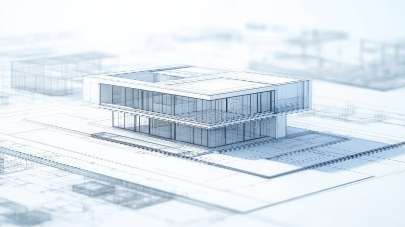 Modern House Wireframe Design 3D Render, Blueprint Concept, Architecture Visualization, home design, wireframe model home royalty free illustration