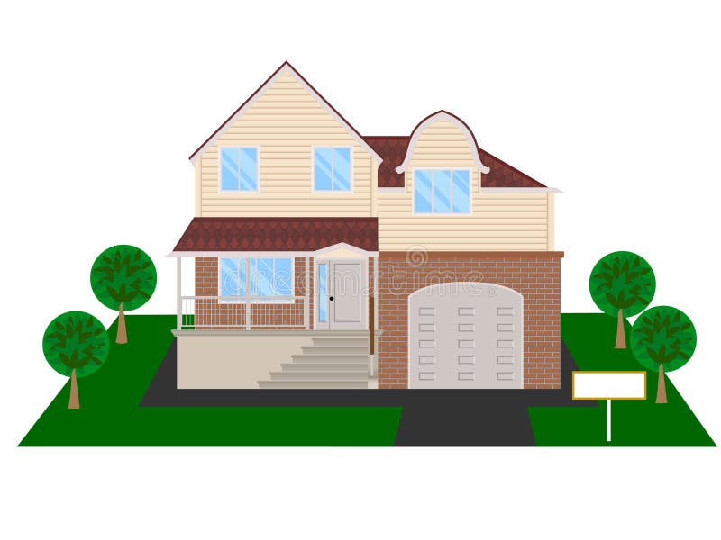 Modern huis met zolder en garage - vector clipart stock illustratie Modern huis met zolder en garage - vector clipart stock illustratie