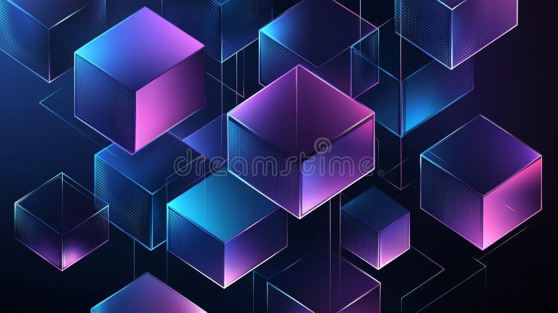 Modern illustration of abstract geometric background with isometric digital blocks. Blockchain concept and modern royalty free stock images