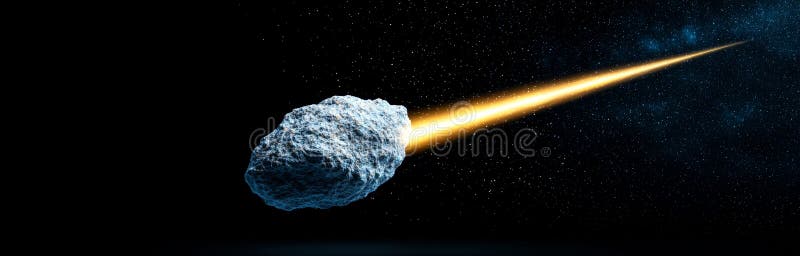 A modern illustration of a comet or asteroid leaving a fiery trail, with a meteorite falling at flame speed, complete vector illustration