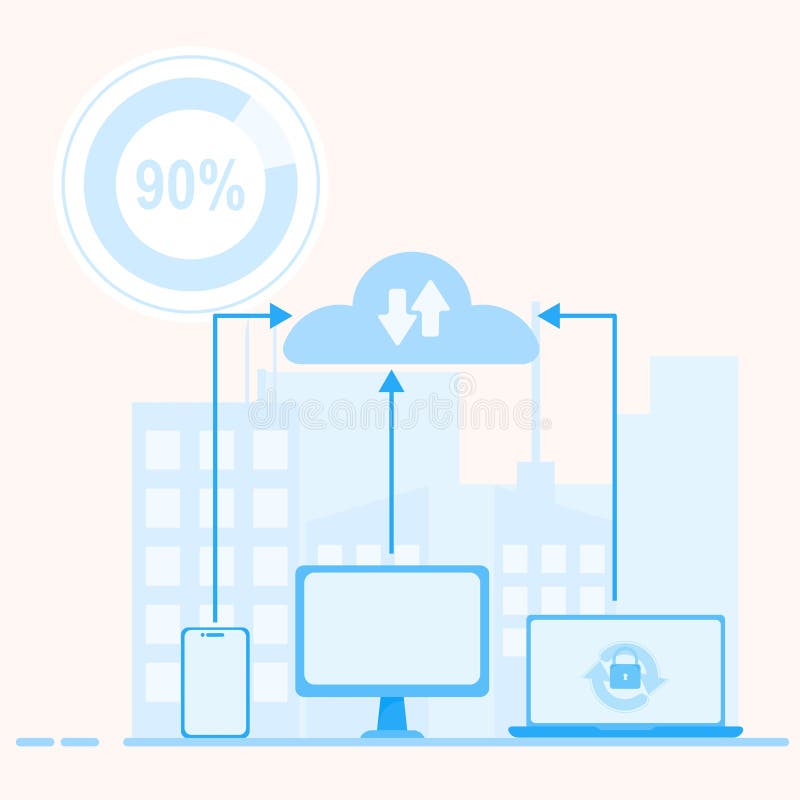 Modern Flat Illustration of Big Data Backup Process on Laptop royalty free illustration