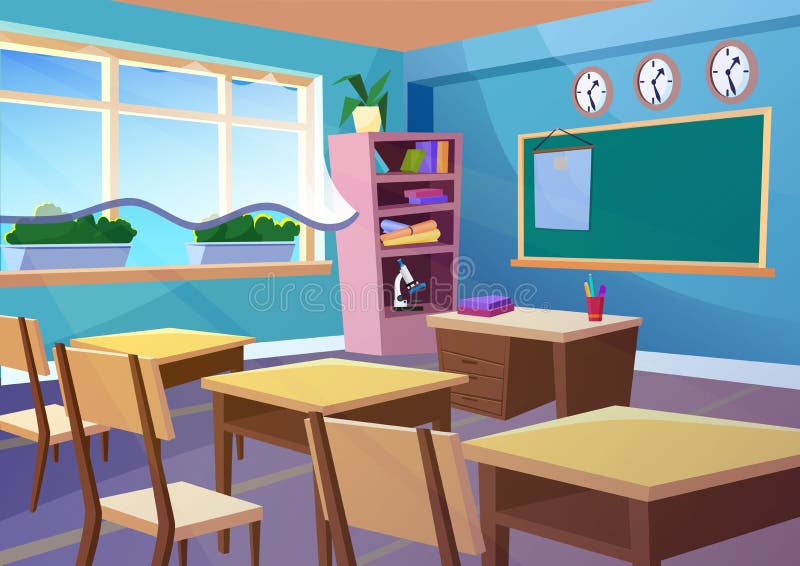 Modern illustration för lutninglägenhetvektor av för skolaklassrum för tecknad film den tomma inre Begrepp för skola för utbildni vektor illustrationer Modern illustration för lutninglägenhetvektor av för skolaklassrum för tecknad film den tomma inre Begrepp för skola för utbildni vektor illustrationer