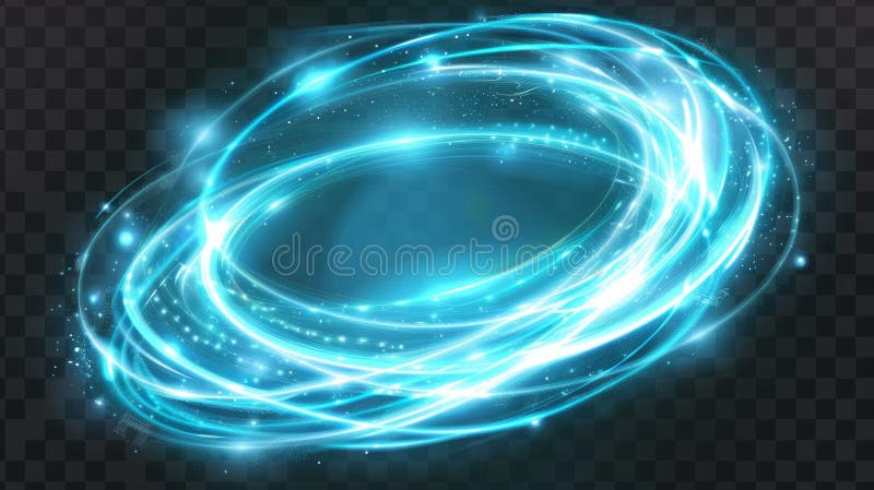 Modern illustration of light blue magic energy swirls isolated on transparent background. Abstract neon curves with royalty free stock photo