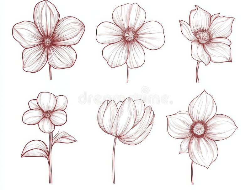 A modern illustration with a single line of flowers in isolation stock photos