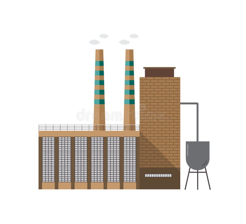 Modern industrial factory building or boiler house with pipe emitting vapor isolated on white background. Facade of vector illustration Modern industrial factory building or boiler house with pipe emitting vapor isolated on white background. Facade of vector illustration