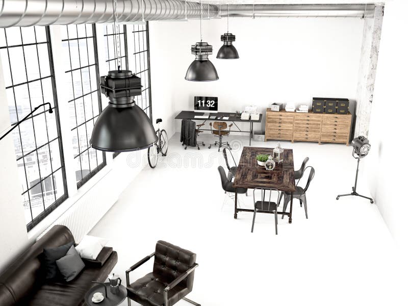 Modern industrial loft. 3d rendering vector illustration