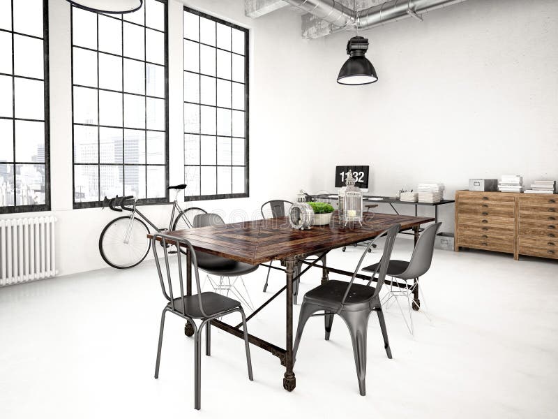 Modern industrial loft. 3d rendering vector illustration