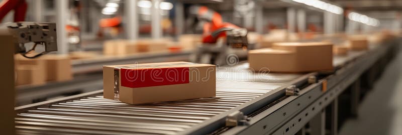 Modern Industrial Setting with Conveyor Belts and Boxes vector illustration