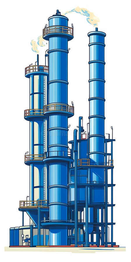 Modern industrial structure with blue towers and smoke vector illustration