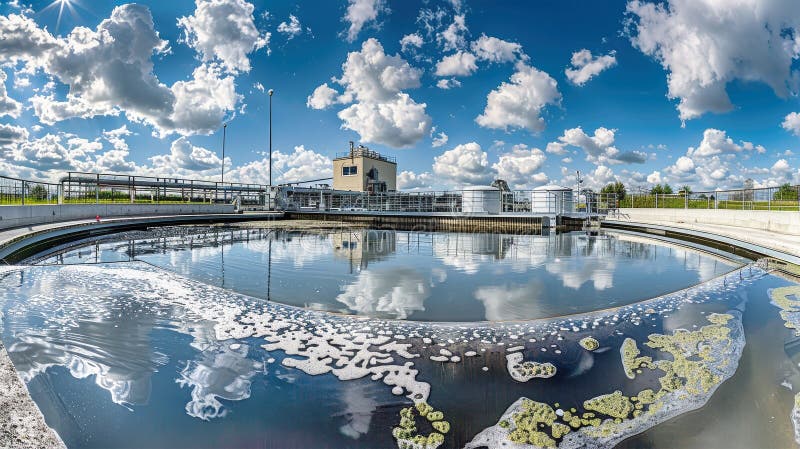 A Modern Industrial Water Treatment Plant Surrounded by Lush Greenery ...