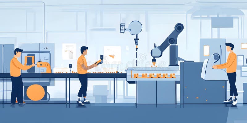 Modern Industrial Workspace with Individuals Engaged in Activities vector illustration