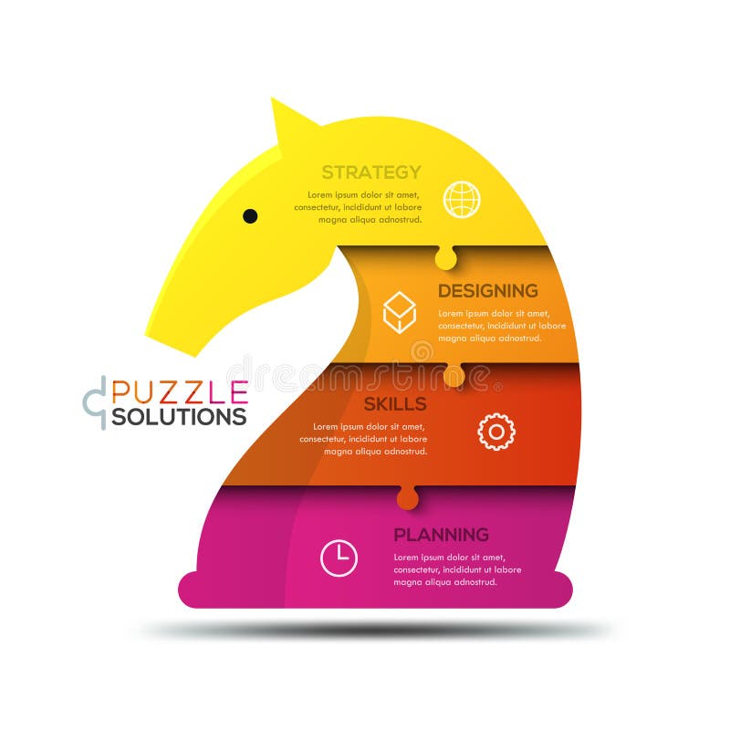 Modern infographic ontwerpmalplaatje, puzzel in vorm van ridderschaakstuk royalty-vrije illustratie Modern infographic ontwerpmalplaatje, puzzel in vorm van ridderschaakstuk royalty-vrije illustratie