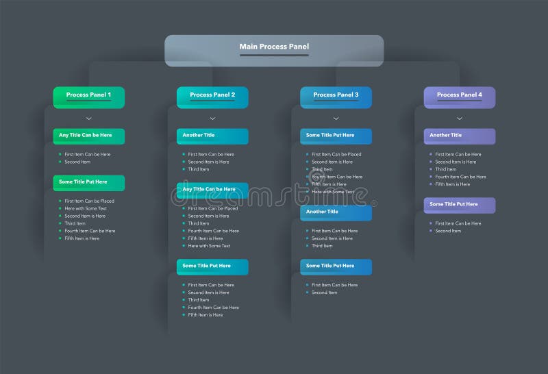 Modern infographic for project or organization structure - dark version vector illustration