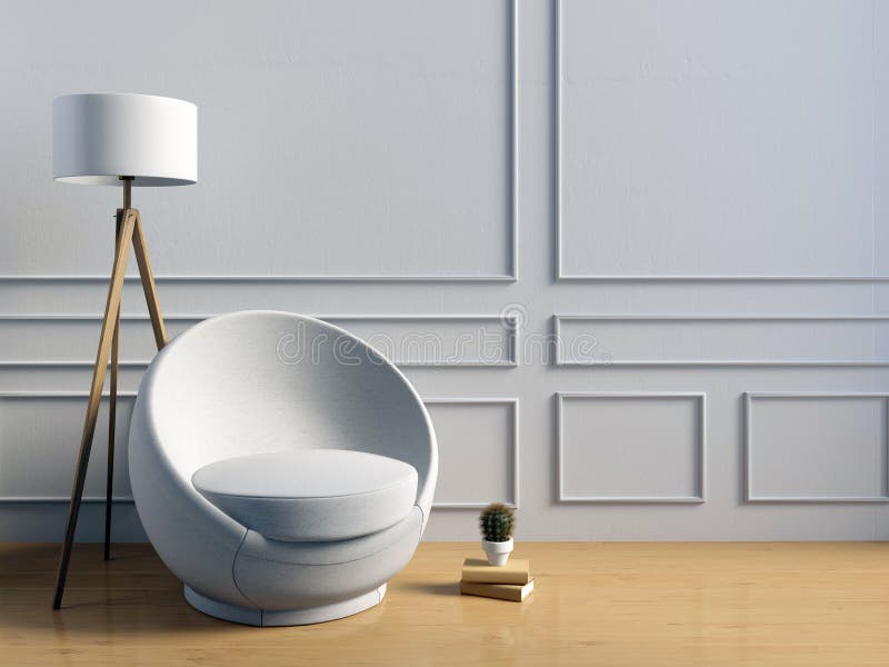 Modern inre med lampan och stol väggåtlöje upp illustrati 3d stock illustrationer Modern inre med lampan och stol väggåtlöje upp illustrati 3d stock illustrationer